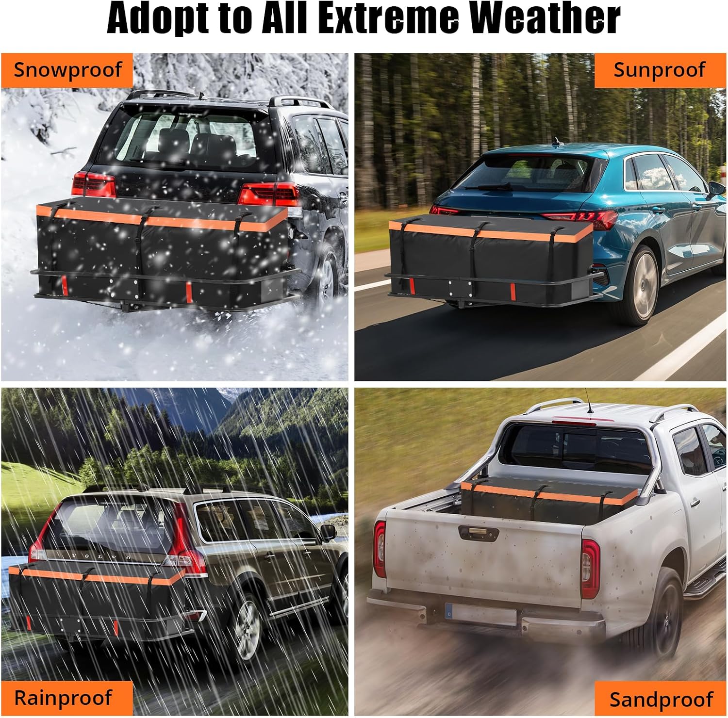 GarveeTech Hitch Cargo Carrier Bag 21 Cu Ft, Heavy Duty Waterproof Cargo Traveling Bag for Car Truck SUV Vans' Hitch Trays and Hitch Baskets, 8 Reinforced Straps, Waterproof Zip