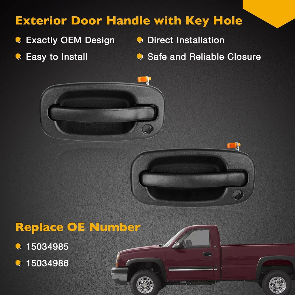 Gledewen Exterior Door Handle Front Left & Right Pair with Key Hole | for 1999-2007 Chevy Silverado Suburban Tahoe Avalanche GMC Sierra Yukon Cadillac Escalade | Replaces# 15034985, 15034986