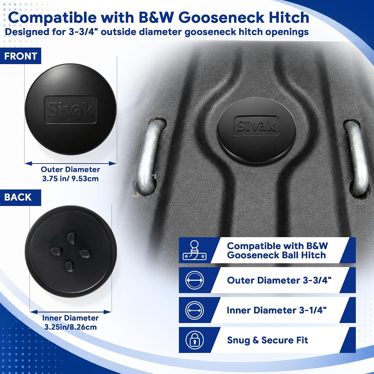 Sivak Rubber Gooseneck Hitch Cover, Trailer Towing Hole Cover Compatible with B&W Gooseneck Hitch Ball Systems, Protects Stowed Ball Position from Dirt, Rainwater, Mud, Leaves and Debris