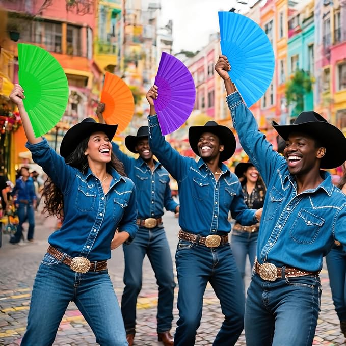 Geetery 30 Pcs Folding Hand Fan for Line Dancing Spanish Boots on the Ground ...