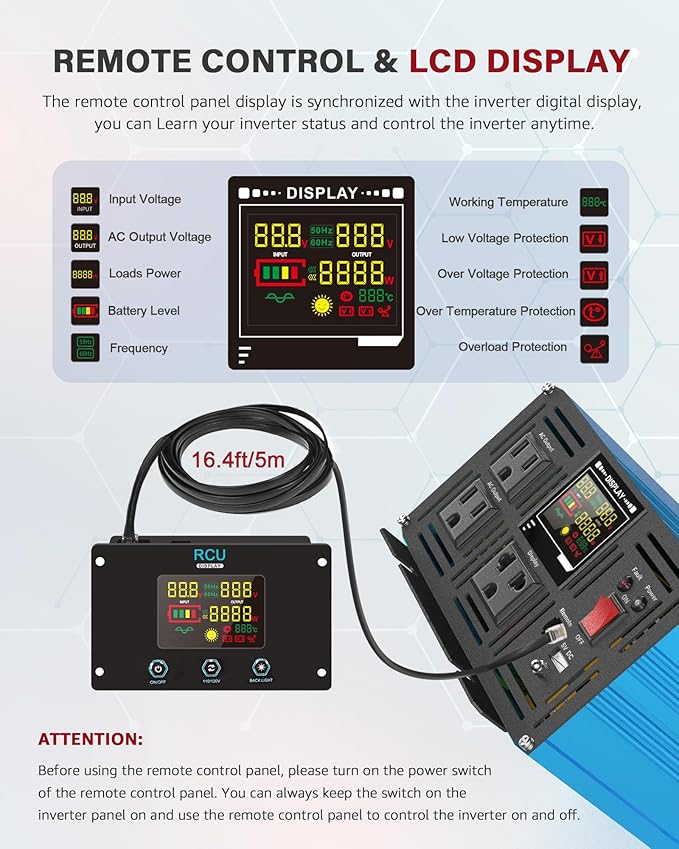 Power Inverter 5000 Watt Pure Sine Wave 48V DC to 110V/120V AC 10000W Peak - Image 4