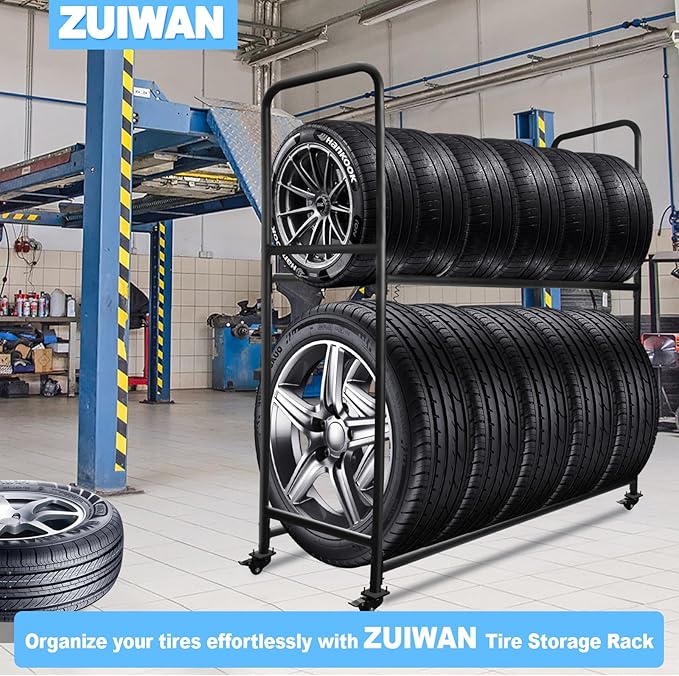 Rolling Tire Rack For Garage, Tire Storage Rack, Adjustable Metal - Image 7