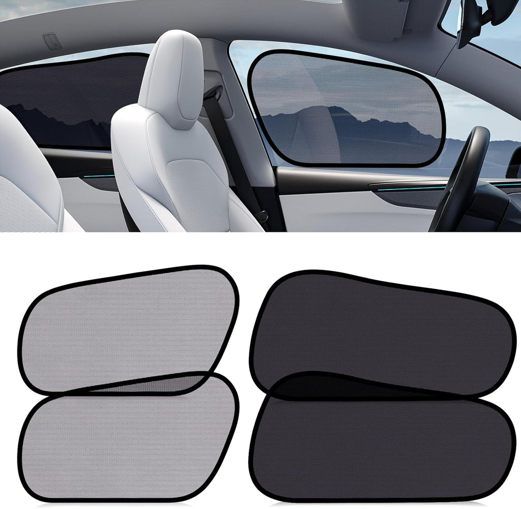 XCBYT Tesla Model Y Window Shades for Baby, Static Cling Side Window Sun Shades for Heat Insulation & UV Protection, Semi-Transparent Car Privacy Window Covers, Front Driver Window Sunshade, 4PCS
