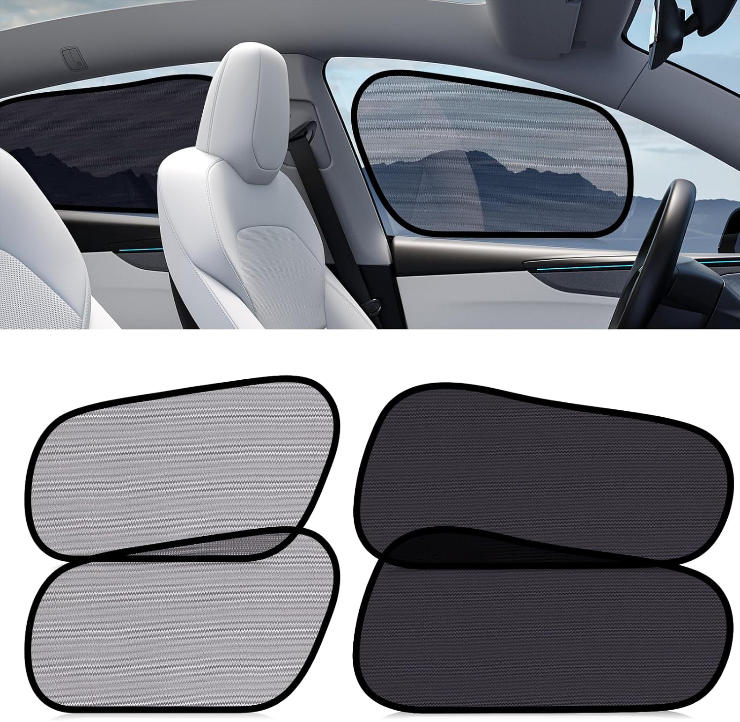 XCBYT Tesla Model Y Window Shades for Baby, Static Cling Side Window Sun Shades for Heat Insulation & UV Protection, Semi-Transparent Car Privacy Window Covers, Front Driver Window Sunshade, 4PCS
