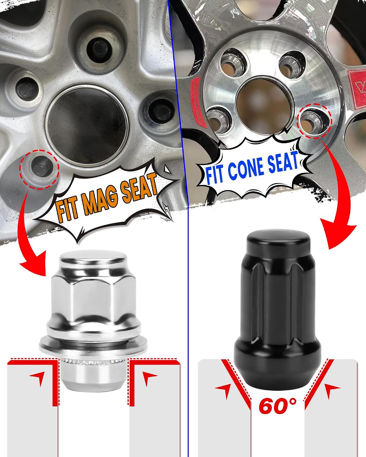 M12x1.5 Lug Nuts, 16pcs 6 Spline LugNut with Socket for Polaris RZR, ATV 12x1.5 Black Wheel LugNuts for Ranger XP 900/1000 Can Am X3 Honda Pioneer 1000 General RZR Turbo/Turbo S on UTV's Wheels