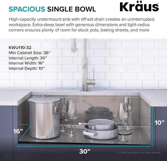 Kraus KWU110-32-100-100MB, Kore Workstation 32-inch Undermount 16 Gauge Single - Image 2