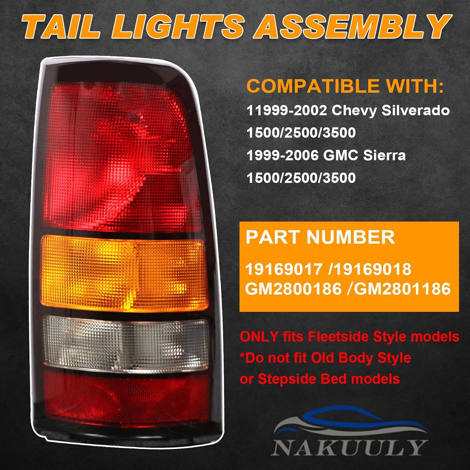 Tail Lights Compatible With 1999-2002 Chevy Silverado 1999-2006 GMC Sierra 1500 2500 3500 1500 HD 2500HD Driver and Passenger Side Taillights Rear Lamp without Bulb (Black Border)