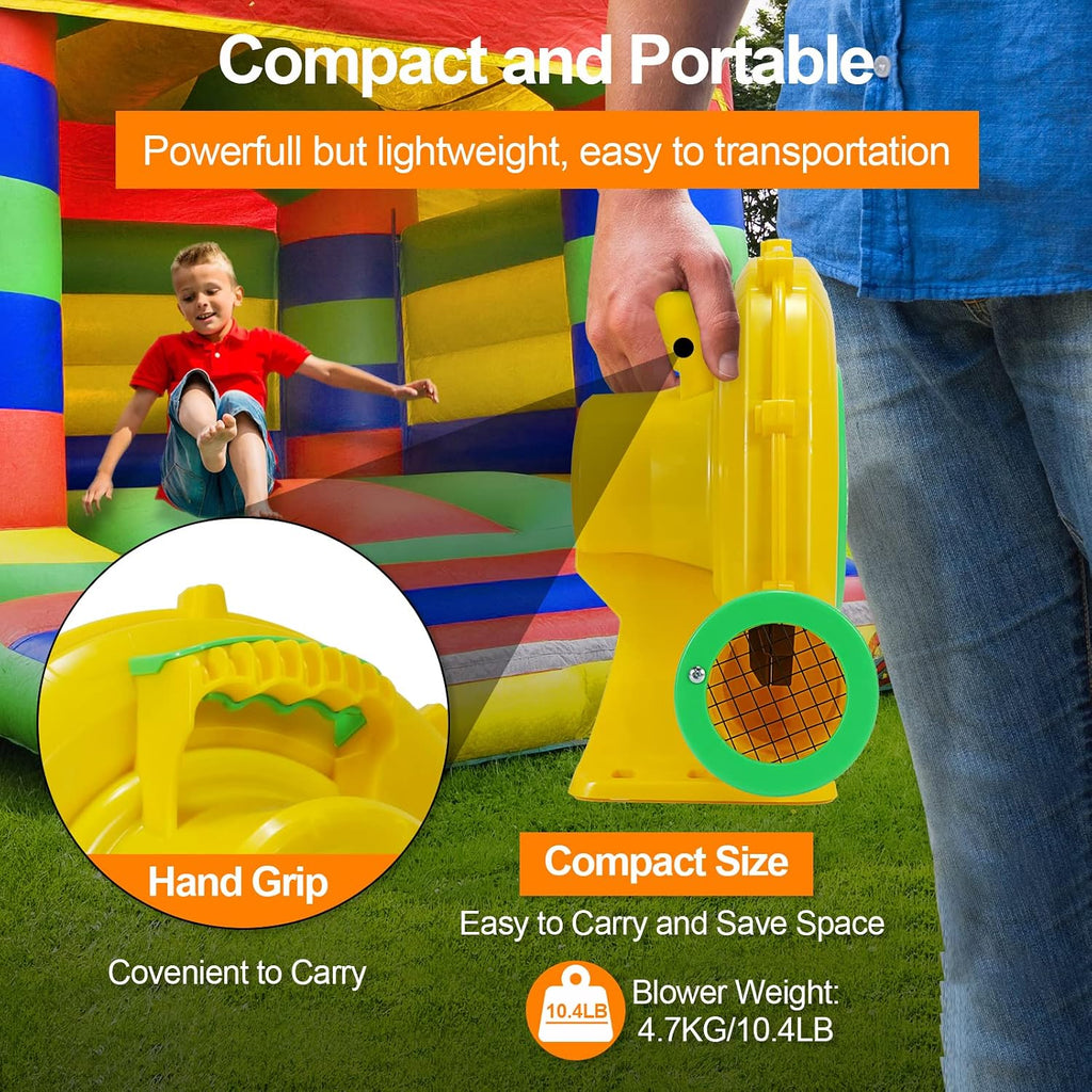 Bounce House Blower, 550W/0.73HP Commercial Air Blower with Double-Sided Fan Blade Design, Strong Wind and Great Heat Dissipation Properties for Bouncy Castle, Jump Slides, Arch, Inflatables