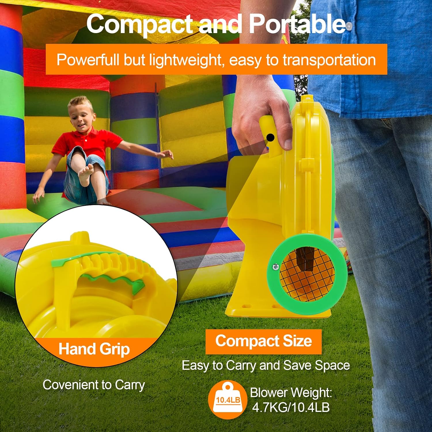 Bounce House Blower, 550W/0.73HP Commercial Air Blower with Double-Sided Fan Blade Design, Strong Wind and Great Heat Dissipation Properties for Bouncy Castle, Jump Slides, Arch, Inflatables