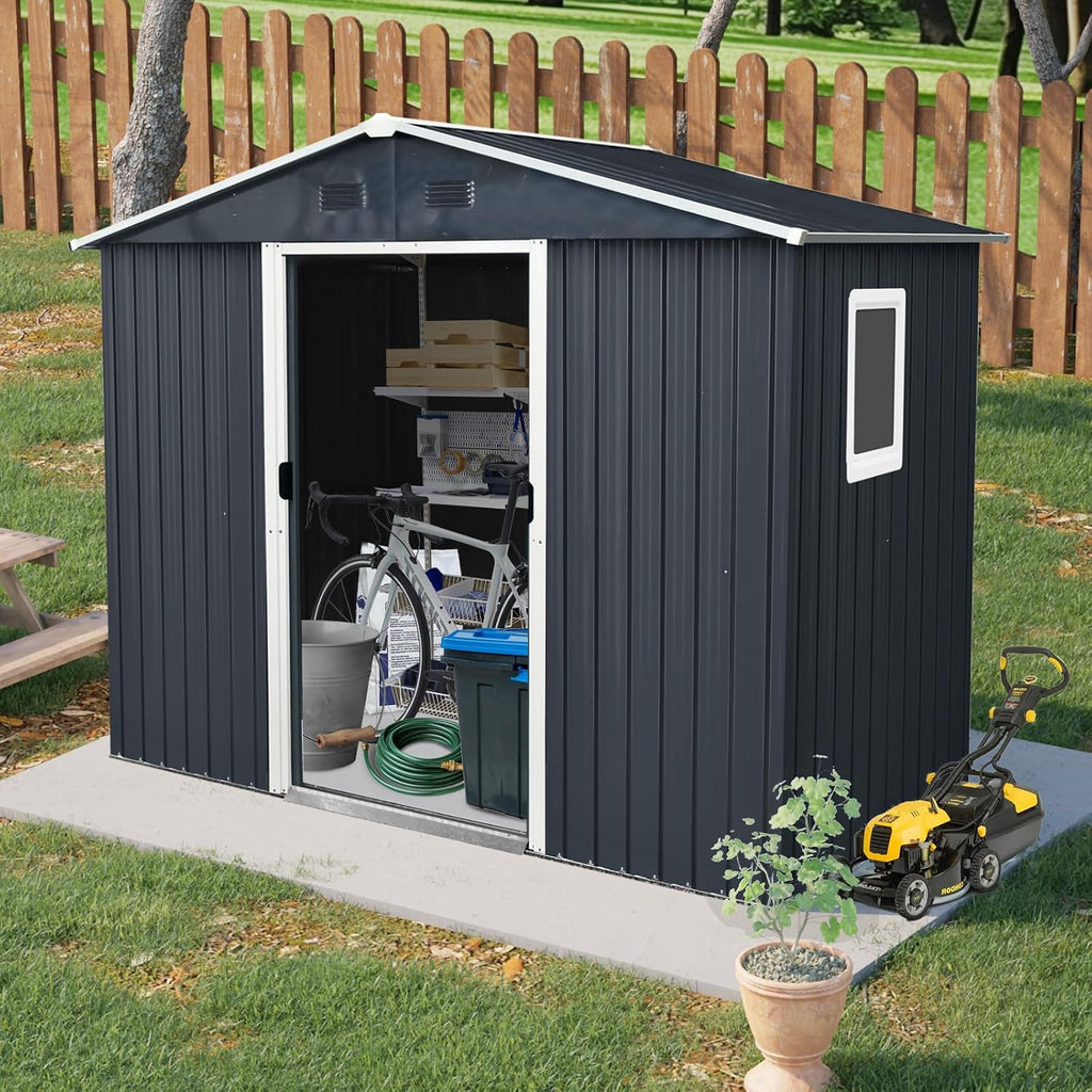 4x8 FT Outdoor Storage Shed, Metal Garden Shed