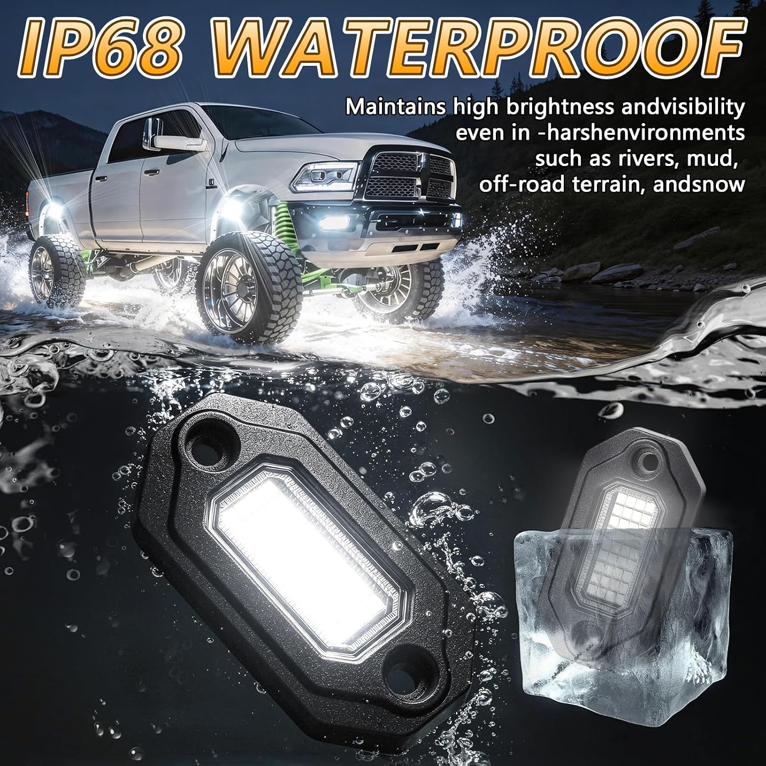 12 Pods Pure White LED Rock Lights and 6500K Super Bright, Aluminum Housing, Each Light with a 15FT Wire,432Chips IP68 Waterproof for Trucks Pickup SUV UTV ATV RZR Car Boats