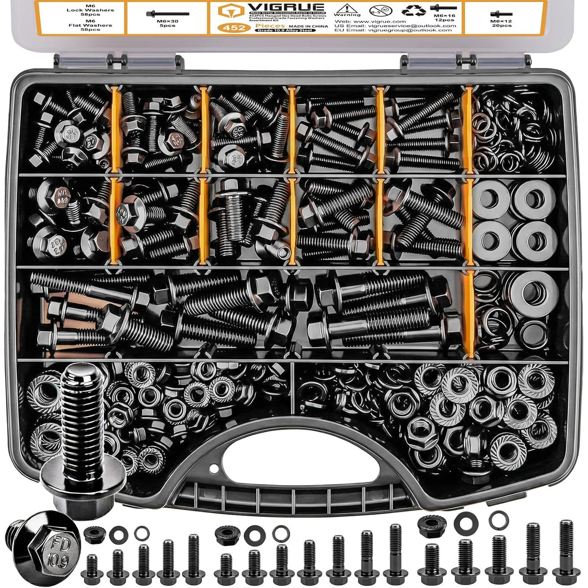 vigrue 452pcs metric flange nuts and bolts assortment, main product view