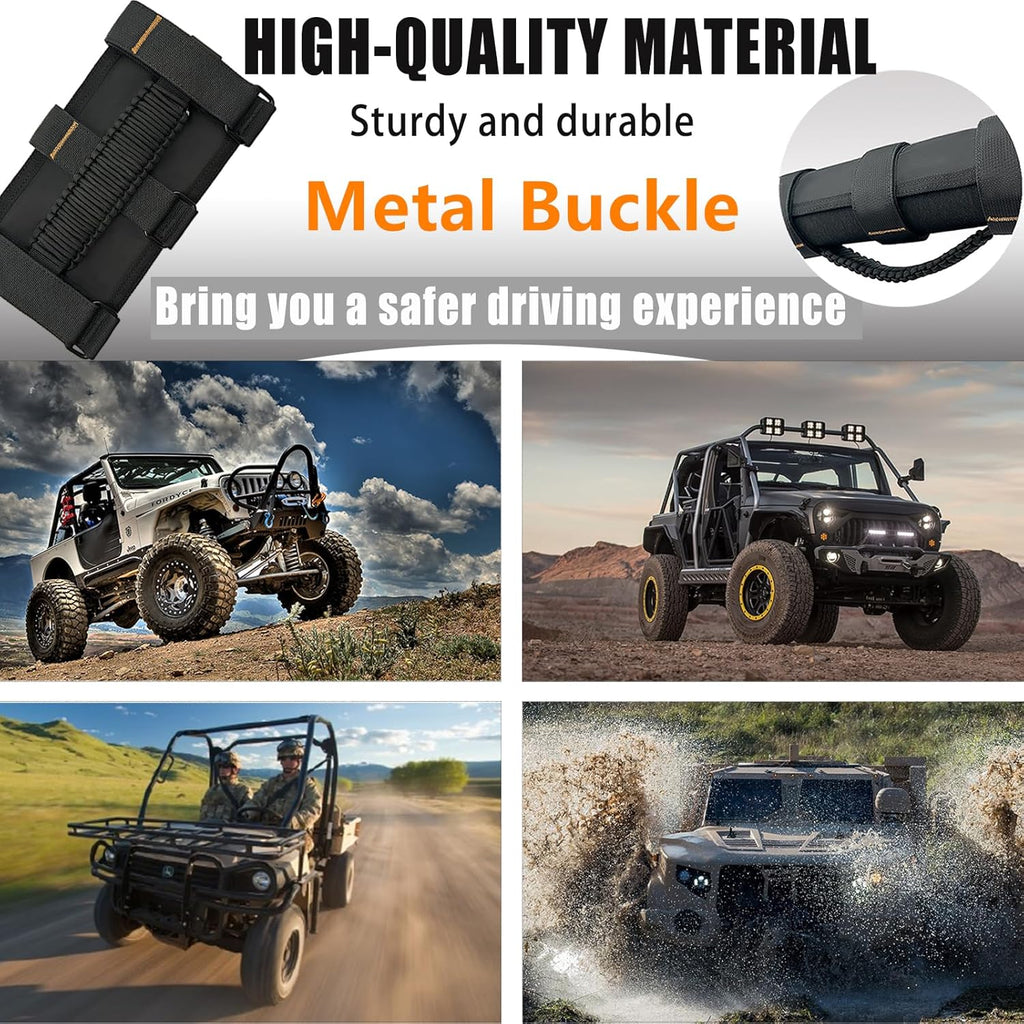 Jeep Roll Bar Grab Handles, 4 Pack Paracord Jeep Handles Grab for Wrangler JK YJ TJ JL & Gladiator JT 1955-2023 Modles, Wrangler Hardware Handles (Black)