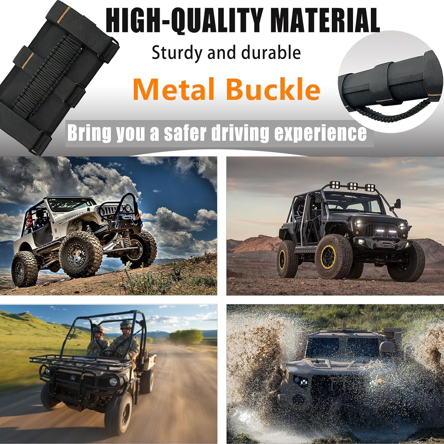 Jeep Roll Bar Grab Handles, 4 Pack Paracord Jeep Handles Grab for Wrangler JK YJ TJ JL & Gladiator JT 1955-2023 Modles, Wrangler Hardware Handles (Black)