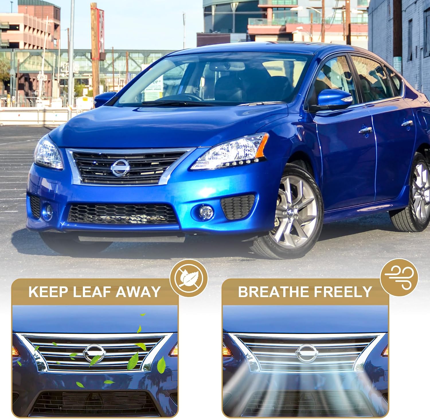 PartsFlow Front Bumper Grille Upper Grill Chrome Shell Black Insert For 2013 2014 2015 Nissan Sentra NI1200252