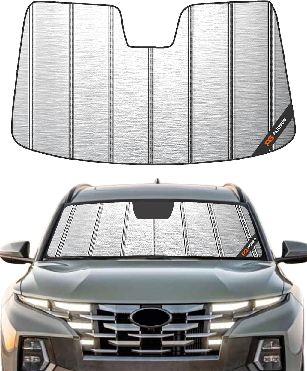 Pigenius Windshield Sunshade for Hyundai Santa Cruz/Tucson 2022-2025, Metallic Silver Finish