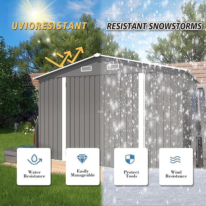 10x8x6.4FT Outdoor Storage Shed, Galvanized Steel Garden Shed - Image 4