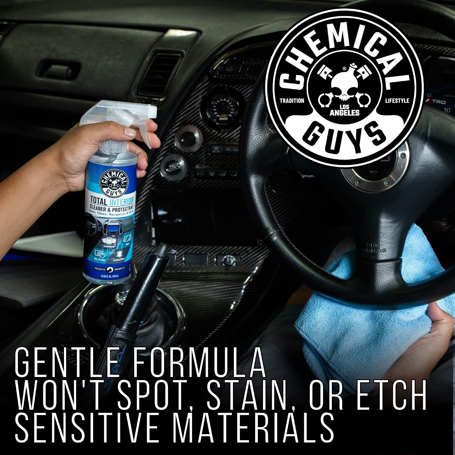 Chemical Guys Total Interior Cleaner & Protectant Interior Cleaner, Cleans & Protects Leather, Vinyl, Plastic, Rubber, Glass with a Streak-Free Finish — Cars, Trucks, SUVs, RVs, 16 oz