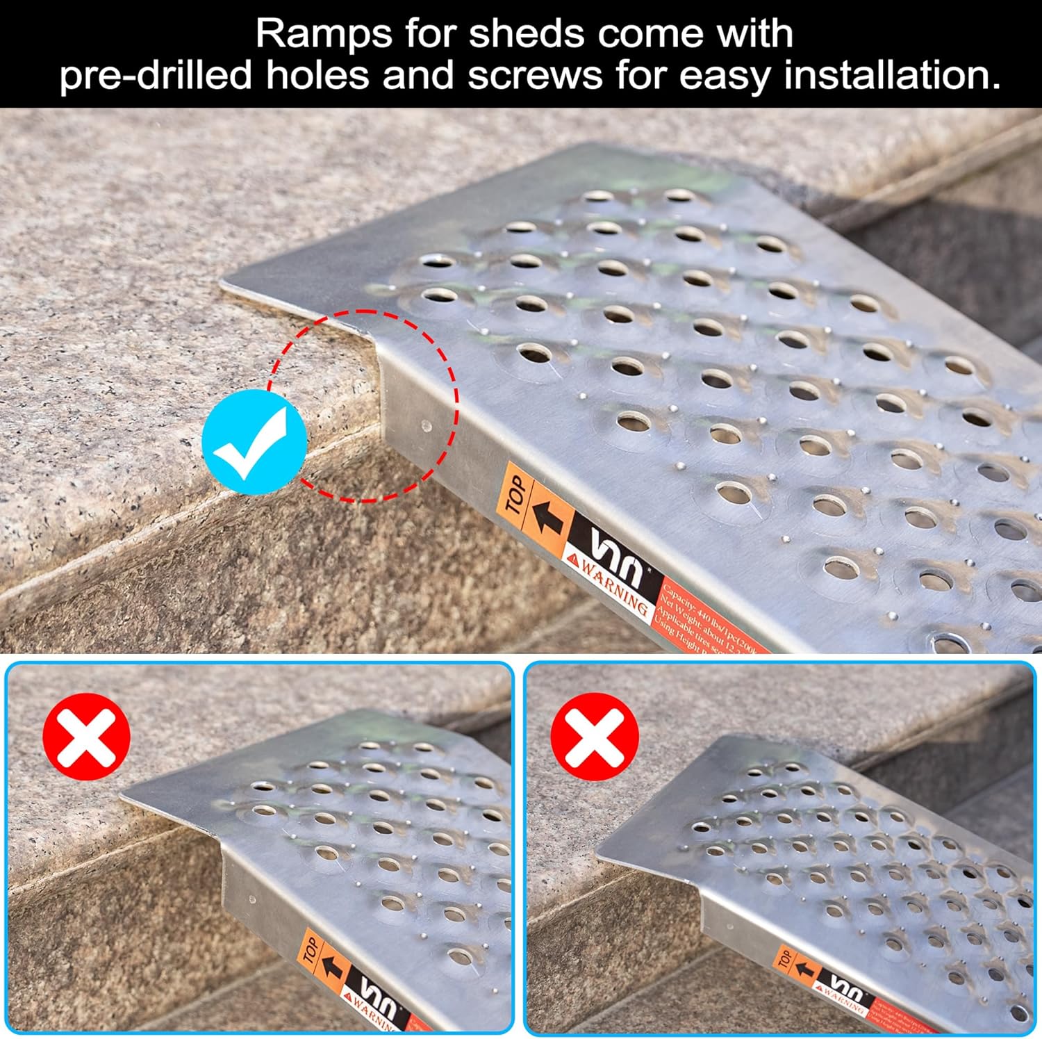 VNN Aluminum Shed Ramp 2PCS - 4' Long Loading Ramp for Riding Mower, Lightweight Sturdy Anti-Slip Ramps with Punch Plate Surface, 880 lbs Capacity for Lawn Mowers, ATV, Motorcycle- 8" Wide, Slivery