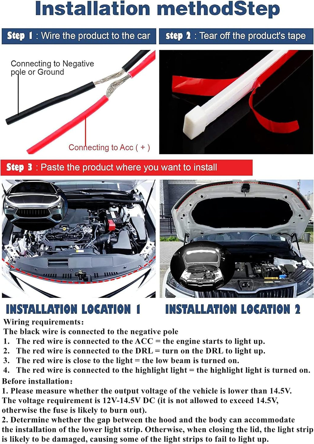 Car LED Hood Light Strip for Cars, SUVs, Trucks, White, 70 Inch | 12V, Flexible Waterproof, Daytime Running Lights, Universal Engine Cover Decoration, Dynamic Scan Start-up Effect