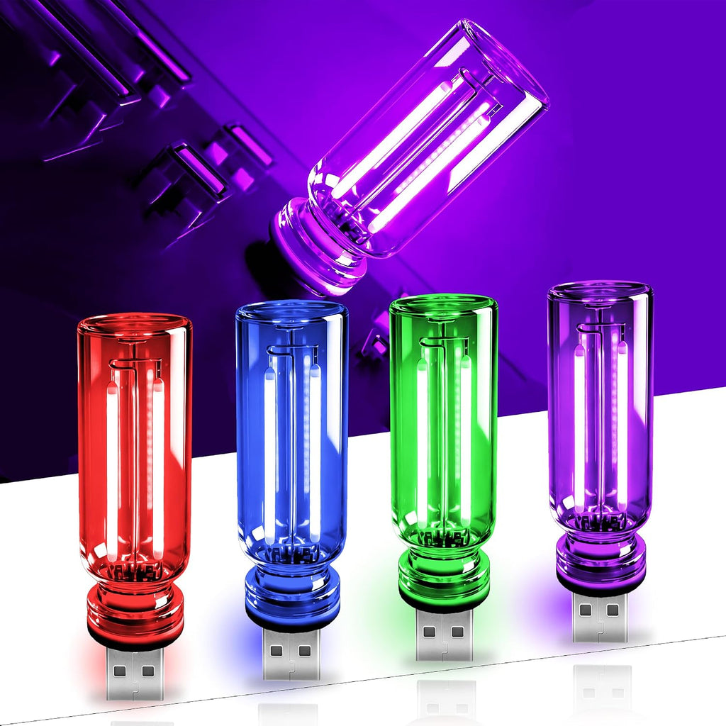 4 PCS USB Touch Dimmable Retro Glass Bottle Car Night Light | Portable design, 4 colors: Red Blue Green Purple, fits car interior, bedroom, hallway, indoor outdoor decor