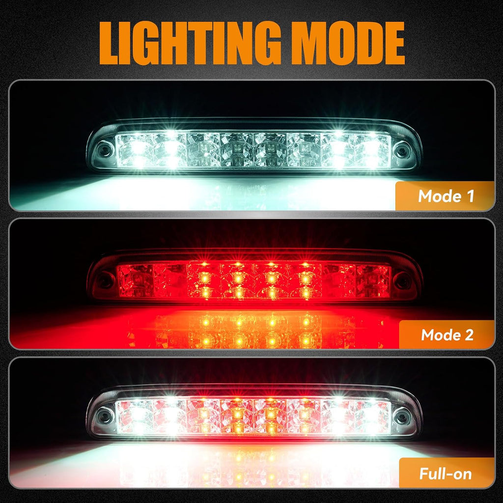 Third 3rd Brake Light LED for 1999-2016 Ford F250 F350 F450 F550 Super Duty, 1993-2011 Ford Ranger High Mount Rear Cab Brake Lights Assembly, 99-16 F-250-F-550 Cargo Stop Light (Chrome)