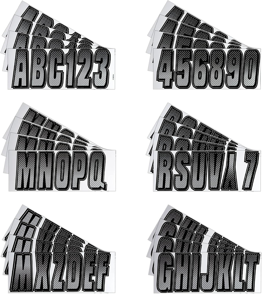 Hardline Products USA Series 300 Boat Registration Numbers & Letters Kit, 3-Inch, Silver/Black Carbon Fiber Style, USCG Compliant Marine Vinyl Decals for Hulls, Jet Skis & PWCs