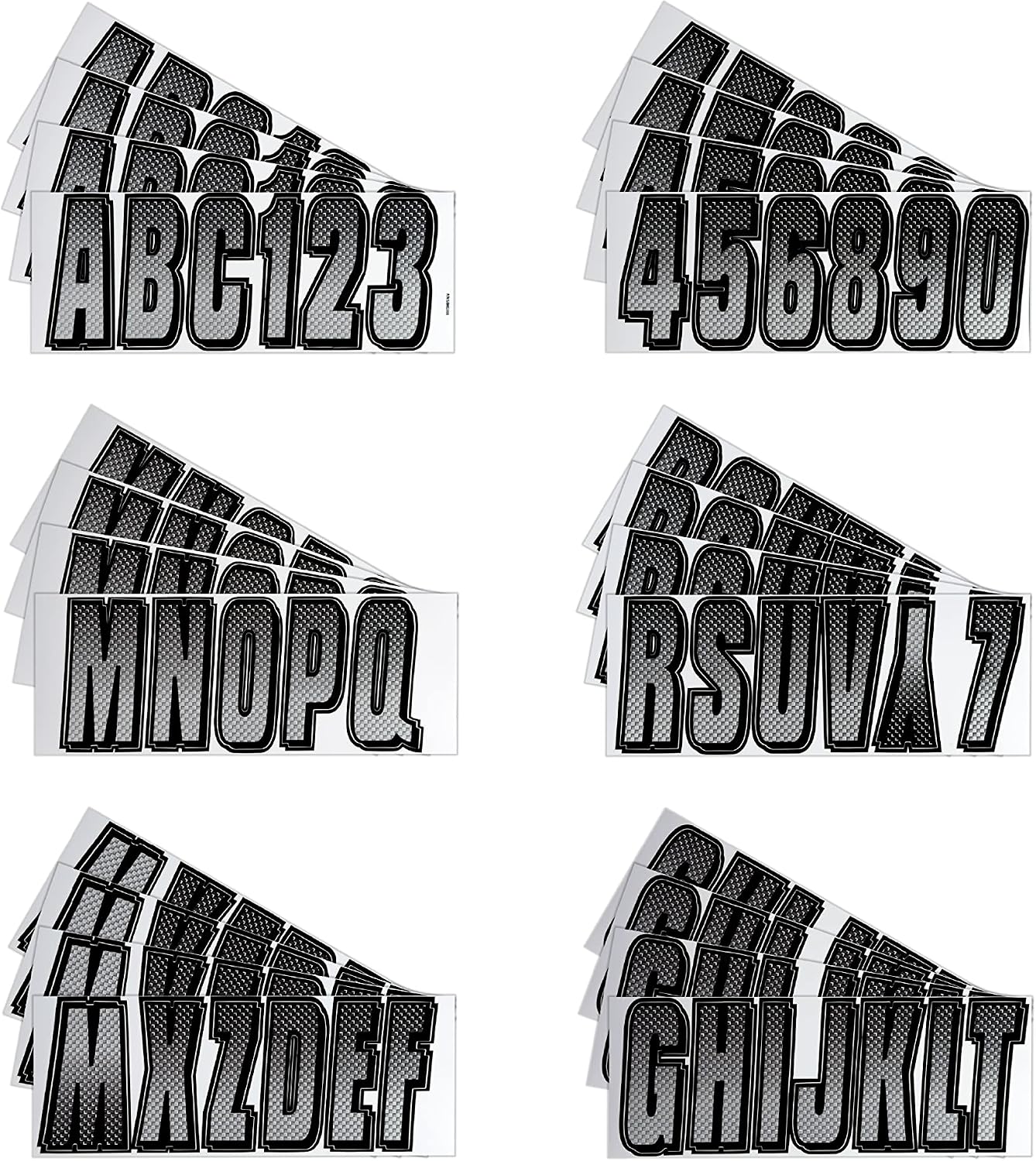 Hardline Products USA Series 300 Boat Registration Numbers & Letters Kit, 3-Inch, Silver/Black Carbon Fiber Style, USCG Compliant Marine Vinyl Decals for Hulls, Jet Skis & PWCs