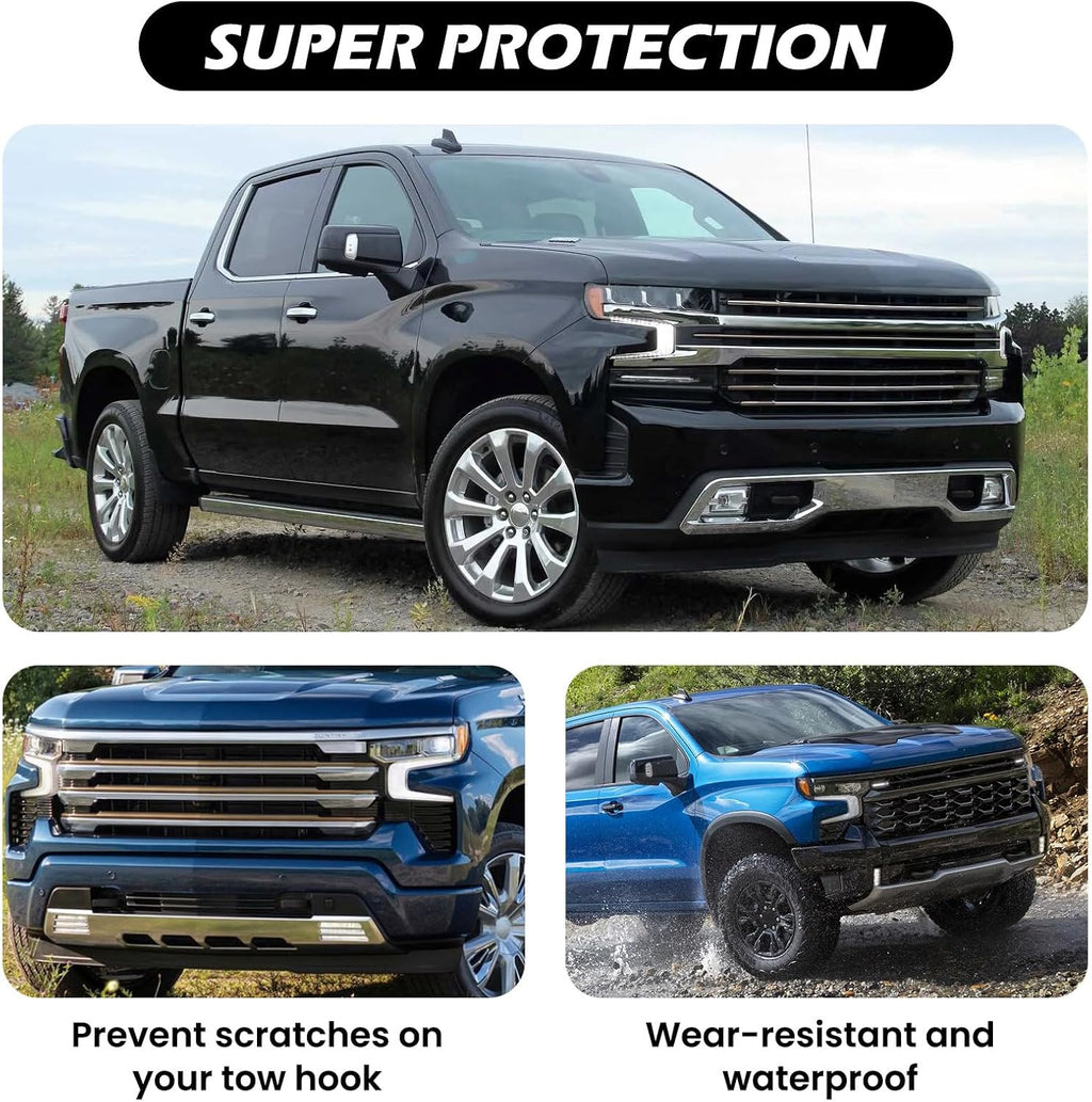 Extended Tow Hook Covers for Silverado 1500 2007-2026/GMC Sierra 1500 2007-2019, Tow Hooks Covers Compatible with Chevrolet Silverado 1500 Accessories Black (Not fit Verticle Tow Hooks)
