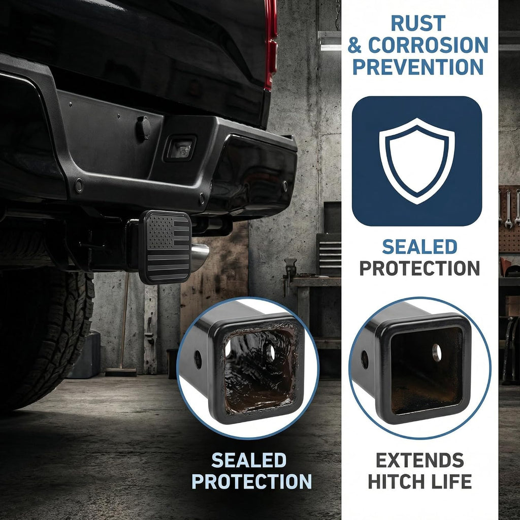 2 Inch Trailer Hitch Covers, Upgraded Rubber Tow Hitch Cover with American Flag Design, Black Silver Receiver Tube Hitch Plug, Automotive Exterior Accessories