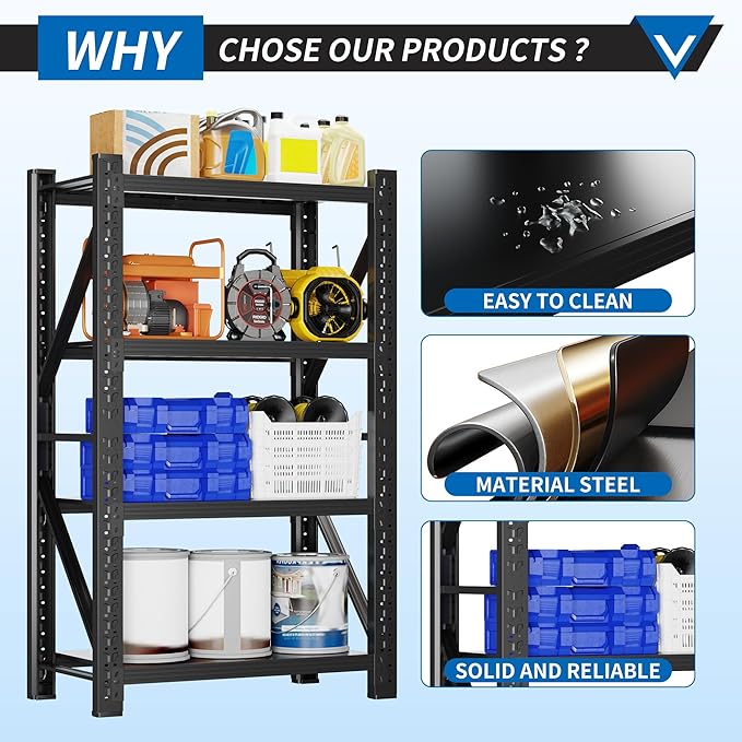 3000LBS Garage Shelving 32" W Garage Shelving Heavy Duty 4-Tier Metal Storage - Image 5