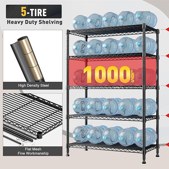 REIBII Storage Shelves, 5-Tire Wire Shelving Load 1000LBS Metal Shelves - Image 5