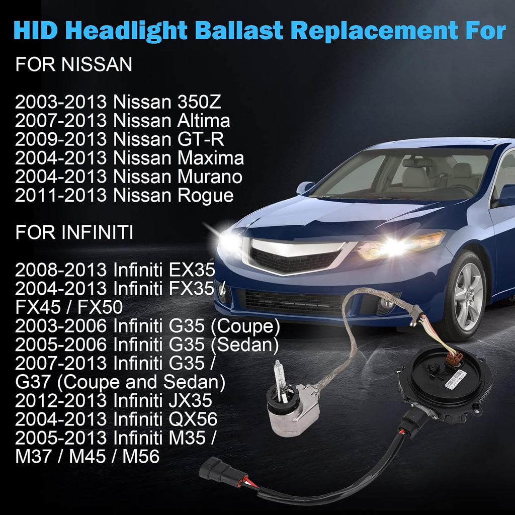 Xenon HID Headlight Ballast Control Unit with Igniter & D2S Bulb - Compatible with Nissan Altima, 350Z, Maxima, Murano, Rogue, Infiniti G35, G37, FX35- Replaces 28474-8991A 28474-89904 NZMNS111LAN
