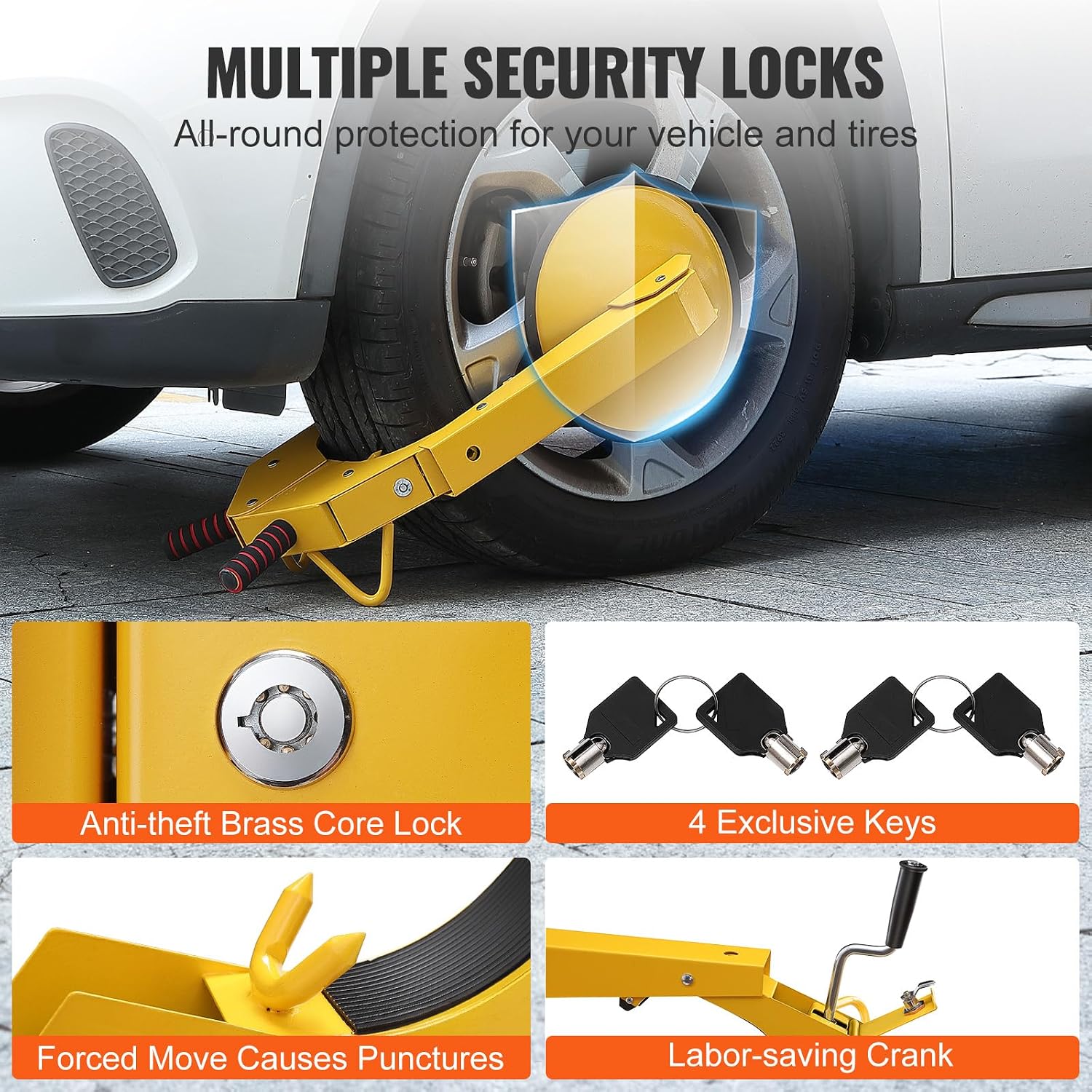 VEVOR Wheel Lock Clamp, 2 Pack Trailer Wheel Lock, Heavy-Duty Anti Theft Tire Lock, Adjustable Tire Boot Lock, Trailer Wheel Locks for RV Trailers, Cars, Trucks, SUVs