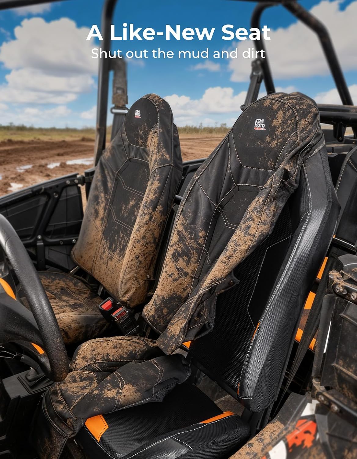 KEMIMOTO RZR Seat Covers Compatible with 2014-2023 Polaris RZR XP 1000 | XP Turbo, RS1 2 and 4 Seater Neoprene 1680D with Zipper Pocket Water-Resistant Scratch Resistant Grey 2 Pack