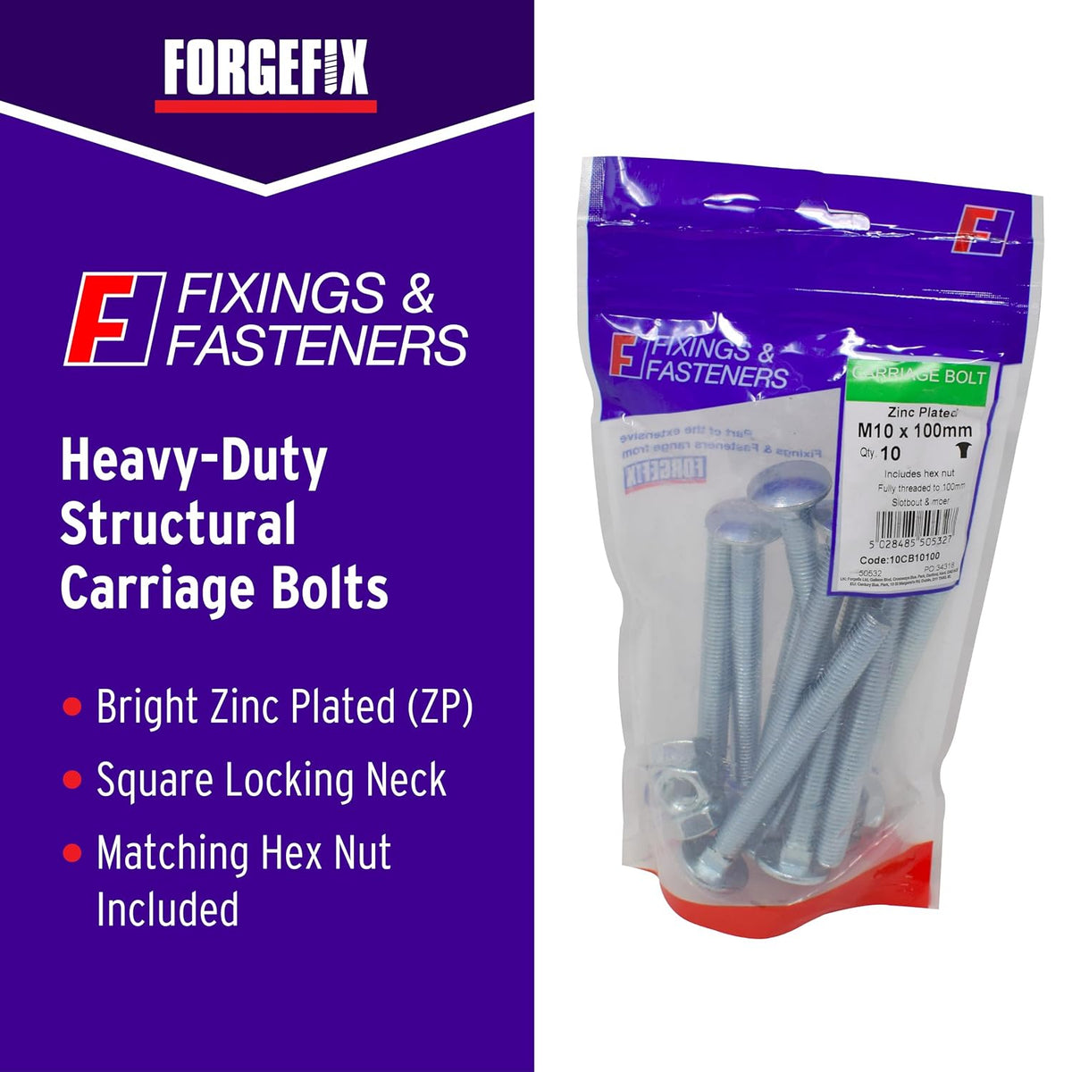 forgefix carriage bolts | m12 x 240mm |, close-up detail