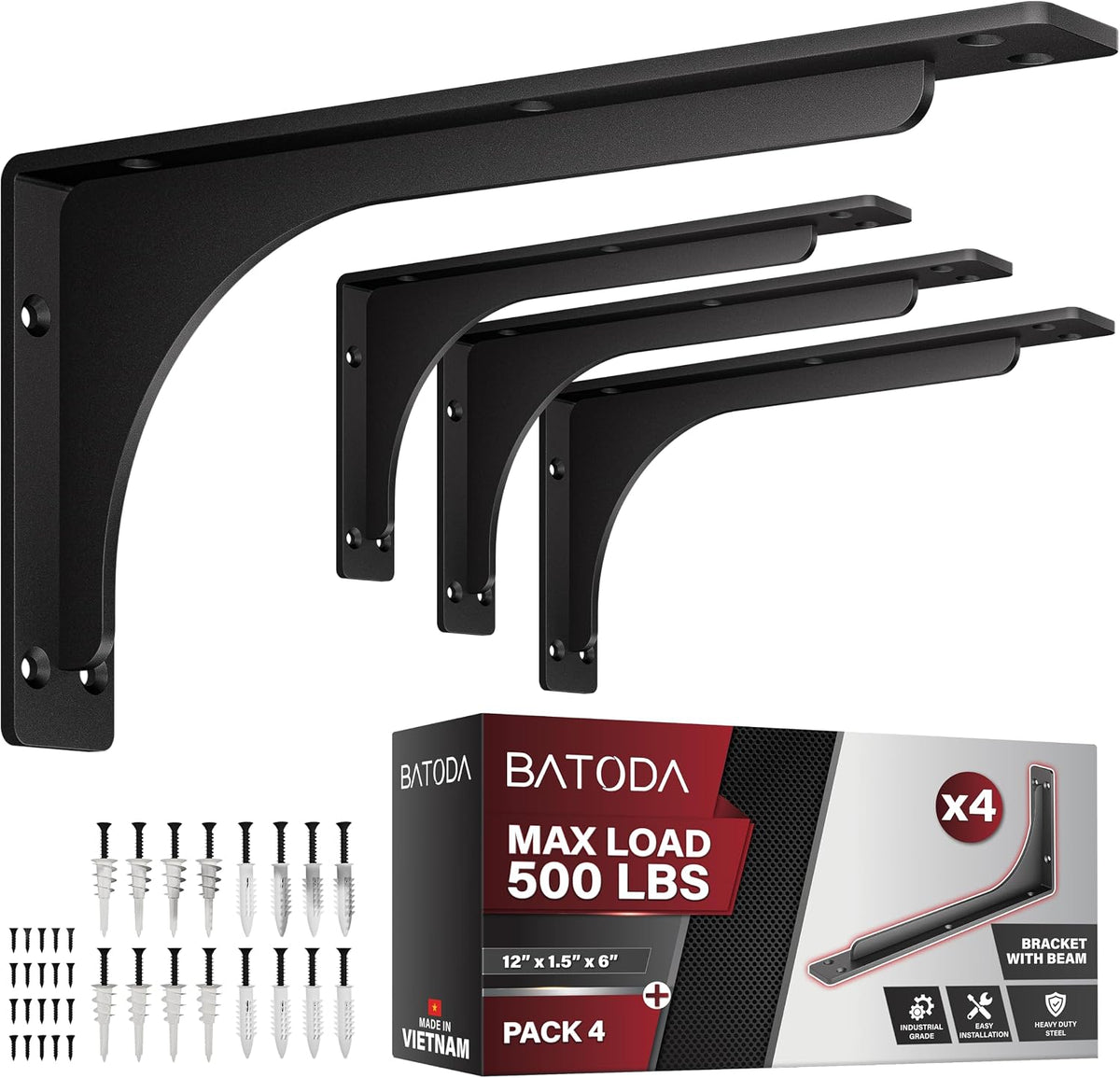 batoda pack 4 12" x 6" l bracket, main product view