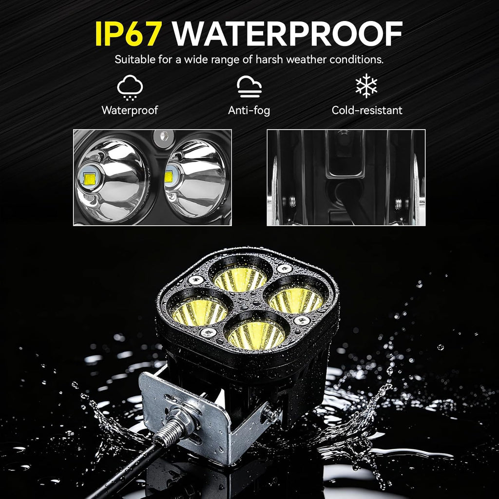 motorcycle driving lights white led pods lights 3’’ shown in use