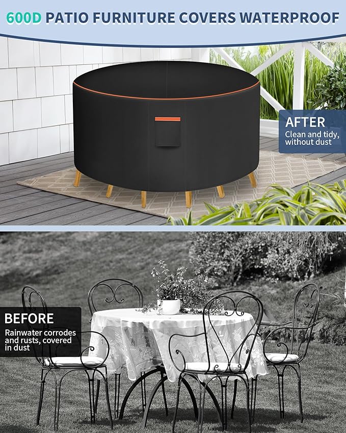 Round Patio Furniture Cover, 48 Inch Diameter Waterproof 600D Heavy Duty Table - Image 6