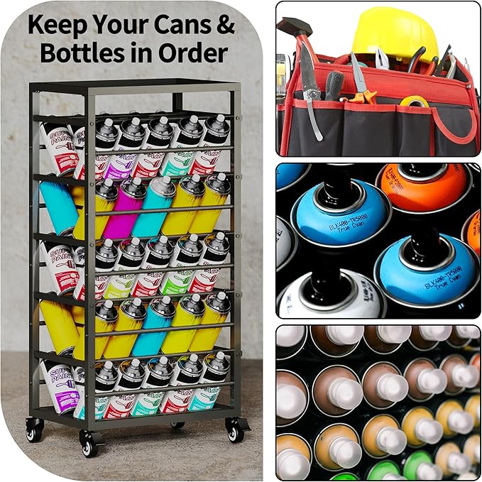 50 Can Spray Paint Rack Organizer, Metal Spray Paint Can Storage Holder - Image 6