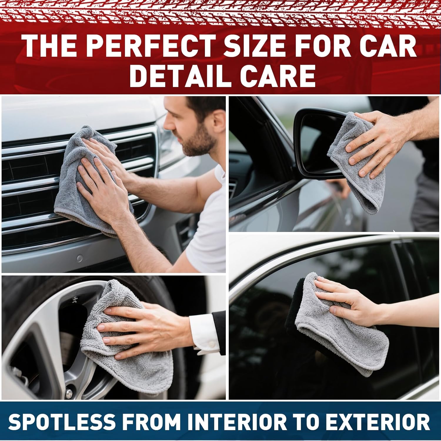 TEAWOO Microfiber Cleaning Cloths Bulk-15 Pack, Gray Microfiber Towels for Cars, Ultra Absorbent Microfiber Towel Weave Grime & Liquid for Streak-Free Mirror Shine - Car Washing Cloth, 12x12 inches