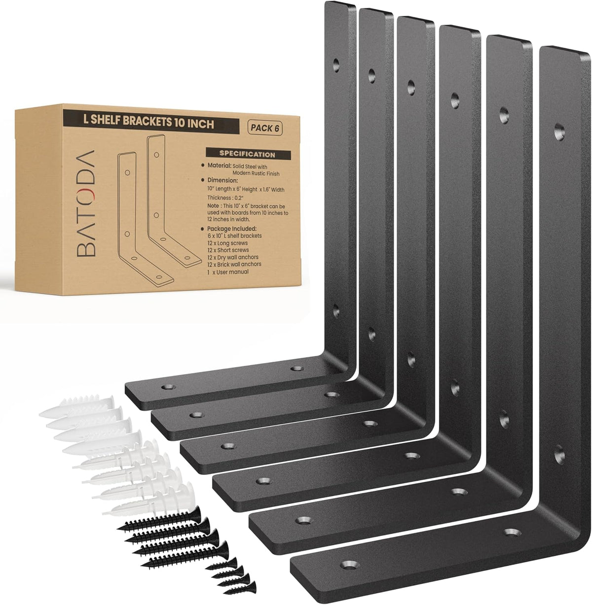 batoda 10" l heavy duty l shelf bracket, main product view