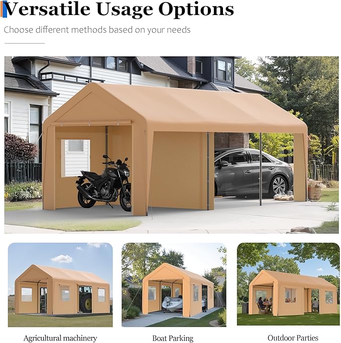 Carport, 13‘ x 20’ Heavy Duty Portable Garage All-Season Car Canopy w/Removable - Image 7