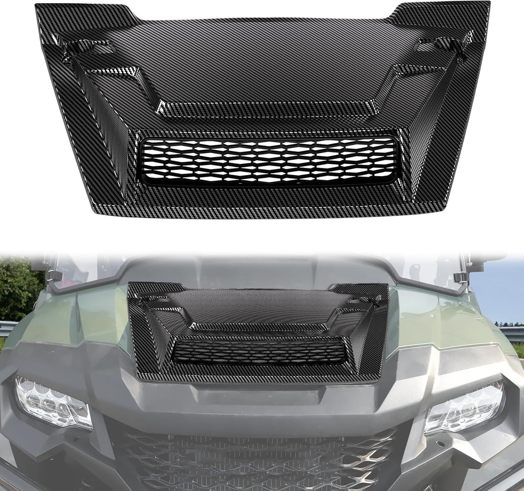 Sport Hood Scoop with Mesh for Honda Pioneer 700 2P 4P 14-25, PP Material Carbon Fiber Pattern Front Hood Cover with Sleek Mesh Ventilation Hood Scoop for Honda Pioneer 700-2 700-4 2014-2025