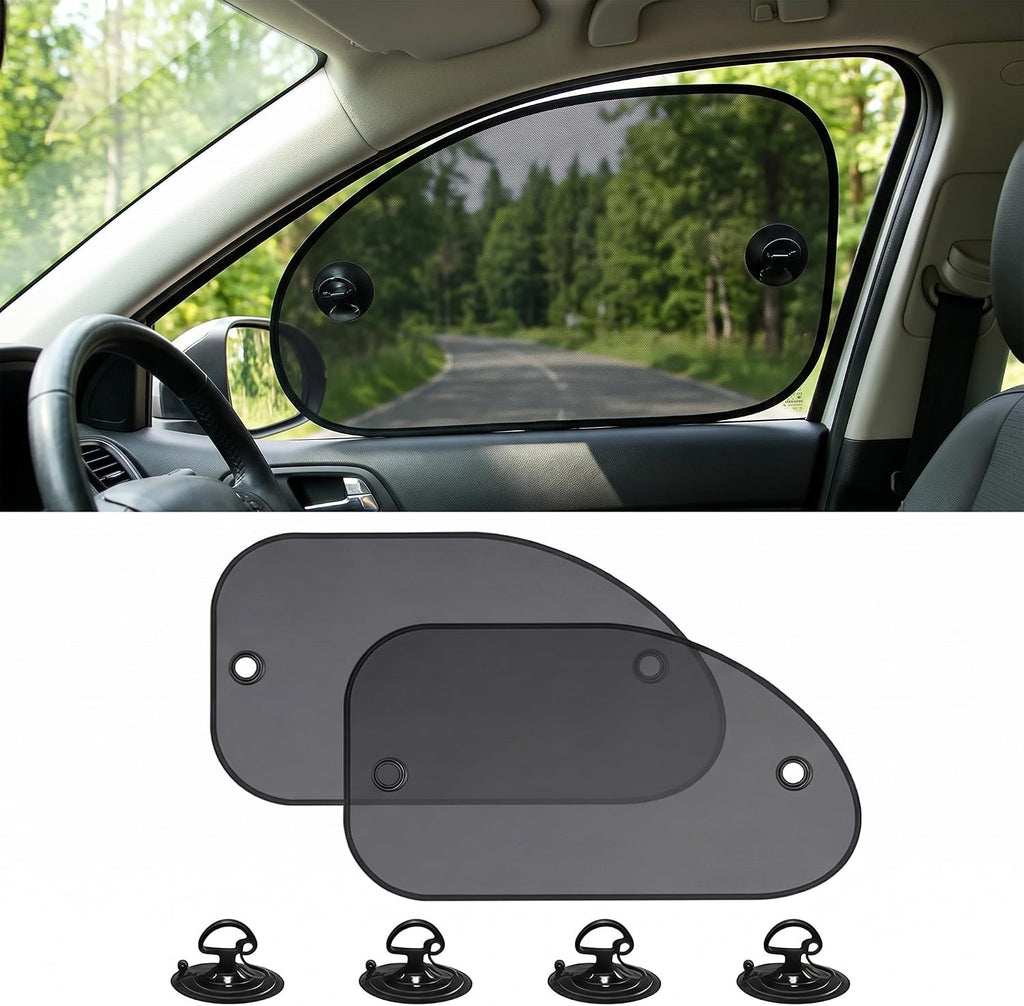 2PCS Car Window SunShades, Mesh Breathable Cling Side Sunshade, Anti-Glare Front Passenger Sun Protection, Reduces Fading and Damage Fits Most Cars (Black)