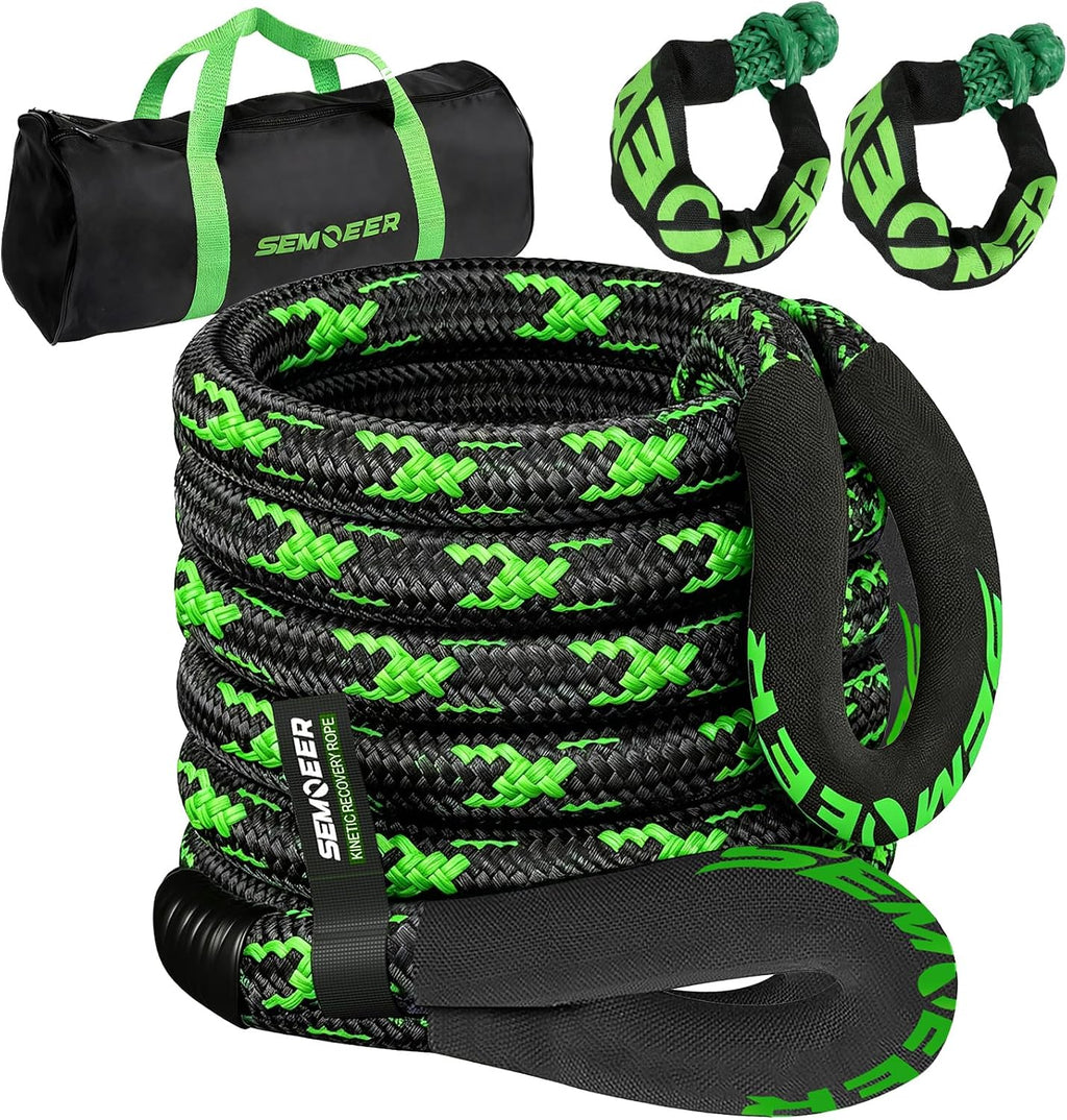 Kinetic Recovery Rope, 1" x 30ft 48500LBS, Kinetic Rope Recovery Kit with 2 Soft Shackles, Heavy Duty Offroad Snatch Strap, 35% High Elasticity Tow Ropes for Trucks SUV UTV (Blue, 10FT)