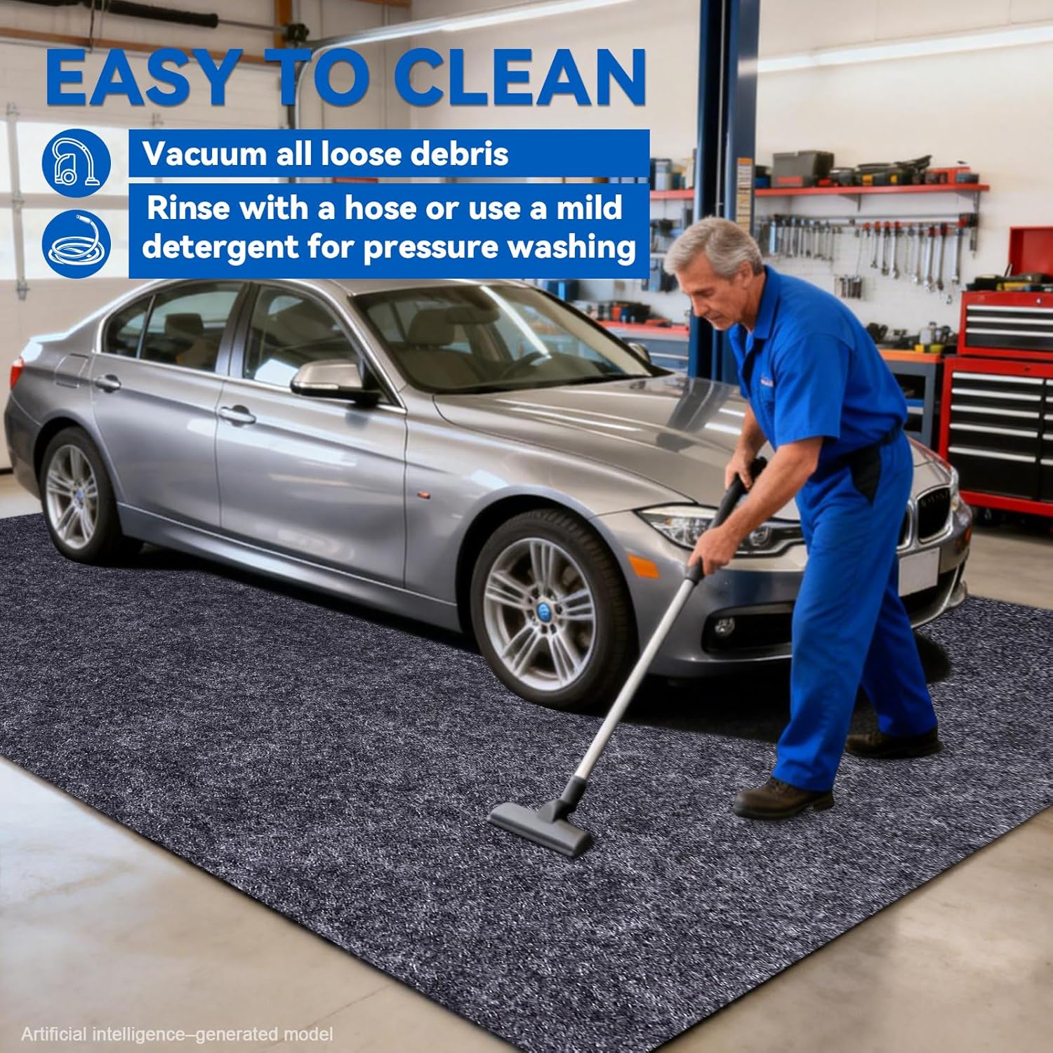 Garage Floor Mat, 5 x 6 Ft Waterproof Mat with Non-Slip Backing, Reusable Absorbent Surface, Easy Clean Floor Protector Oil Spill Mats for Garage, Driveway, Workshop