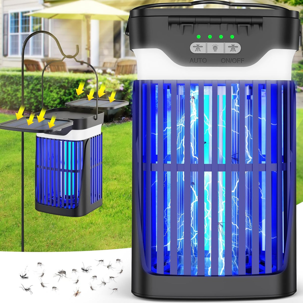 Solar Bug Zapper Outdoor and Indoor, Dual Folding Solar Panel