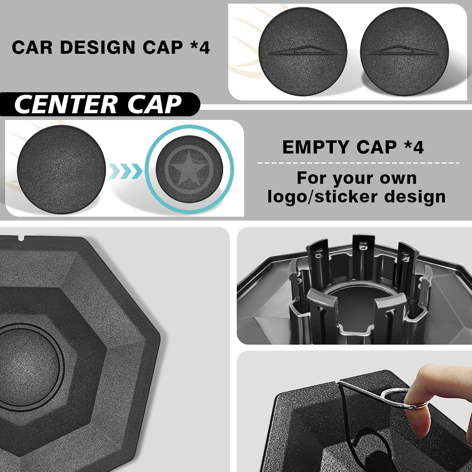 BestEvMod Upgrade 4PCS Full Coverage Wheel Center Hub Caps Cover Compatible with Tesla Cybertruck 2026 2025 2024 Accessories Removable Hub Center Fit All Terrain Tires ONLY NOT Fit Core Wheels (V2)