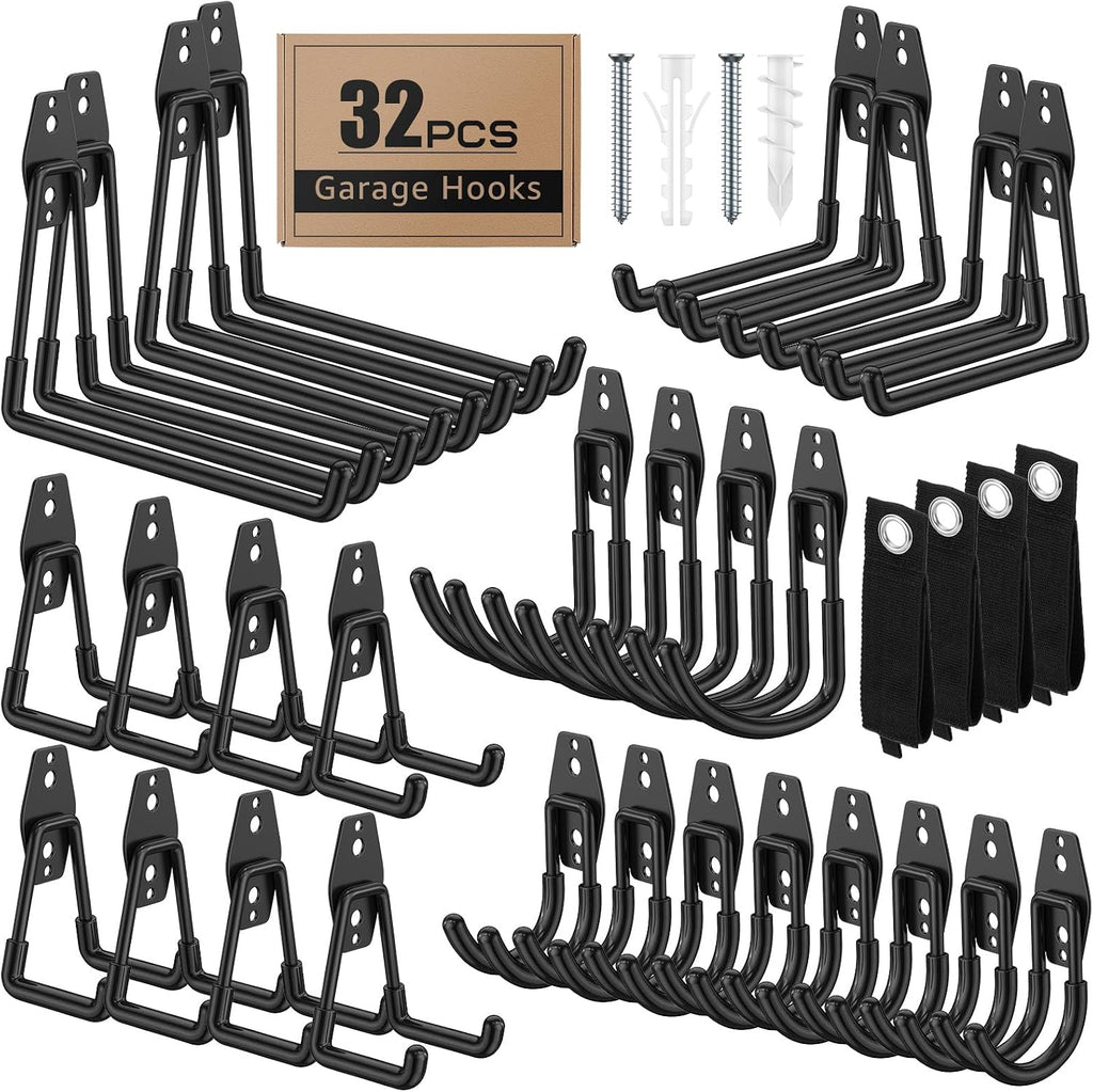 32 Pack Garage Hooks with Anti-Slip Coating Heavy Duty Wall Mount Hooks